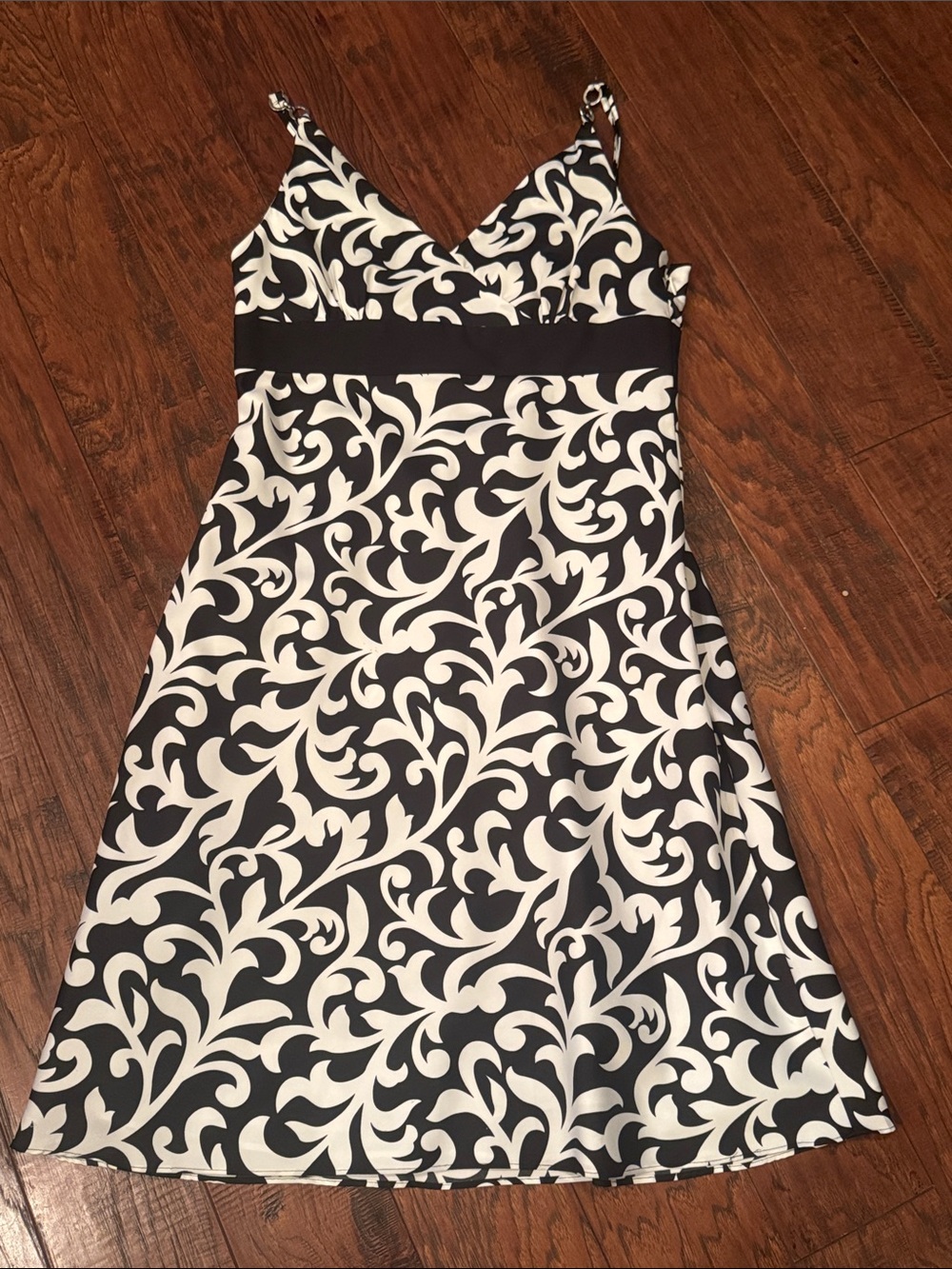 Ann Taylor Black and White V-Neck A-Line Mini Dress